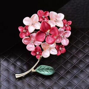 Vintage Floral Bouquet Brooch – Red White Flower Pin with Rhinestones